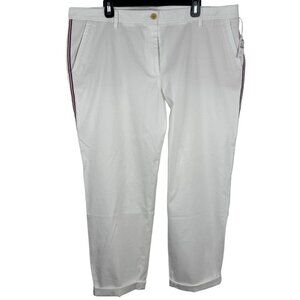 Talbots NEW Relaxed Chino Trouser Pants White Ribbon Trim Red Blue Preppy Sz 18